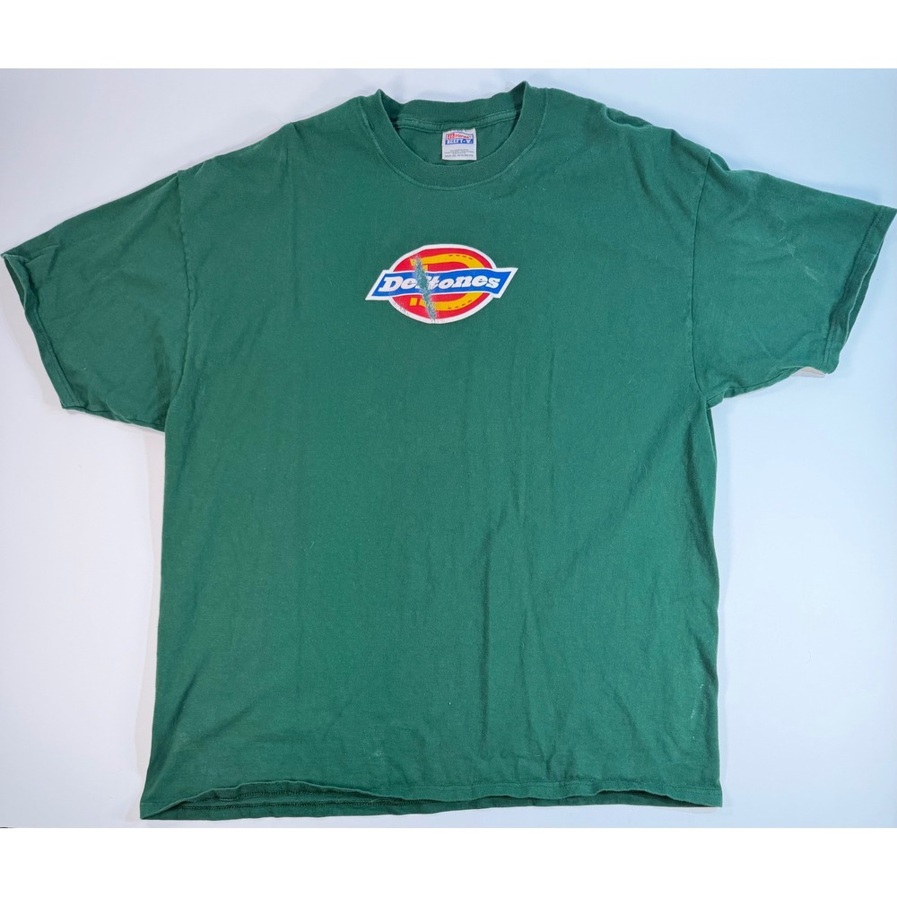 Vintage Deftones Dickies Logo Parody T-Shirt Green Hanes Beefy-T XXL 2XL Band T